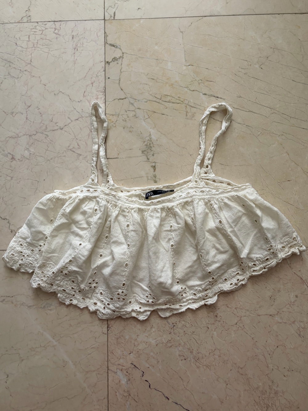Zara Cream Eyelet Smocked Tank Top